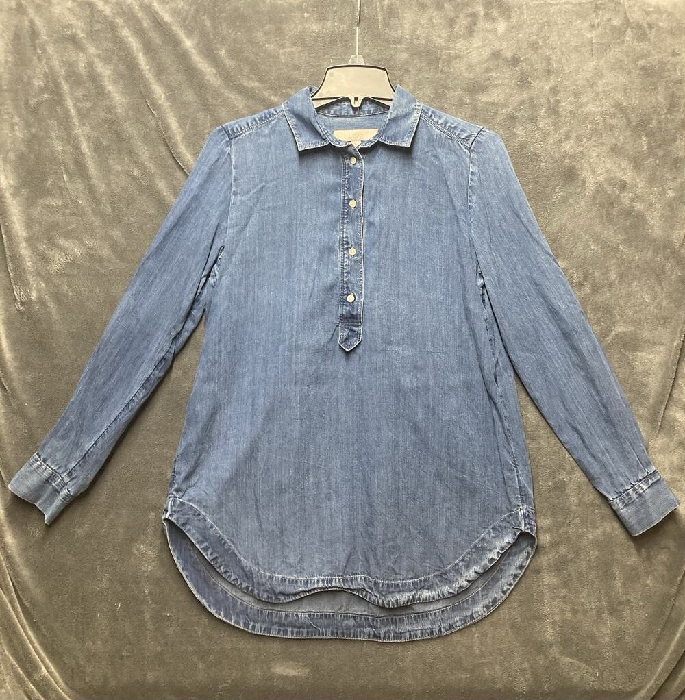 Ann Taylor LOFT Chambray Tunic Popover Henley Neck Shirt Woman’s S Minimalist